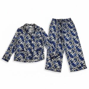 Victoria's Secret Blue and Black Leopard Print Satin Pajamas